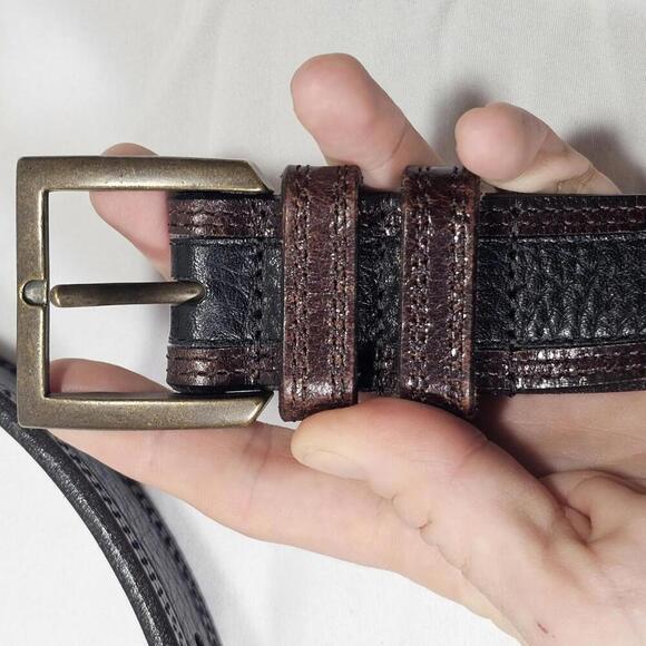 Allen Edmonds Men 42 Belt Black and Brown Leather Made In USA Casual Dress 99701 - Picture 2 of 8